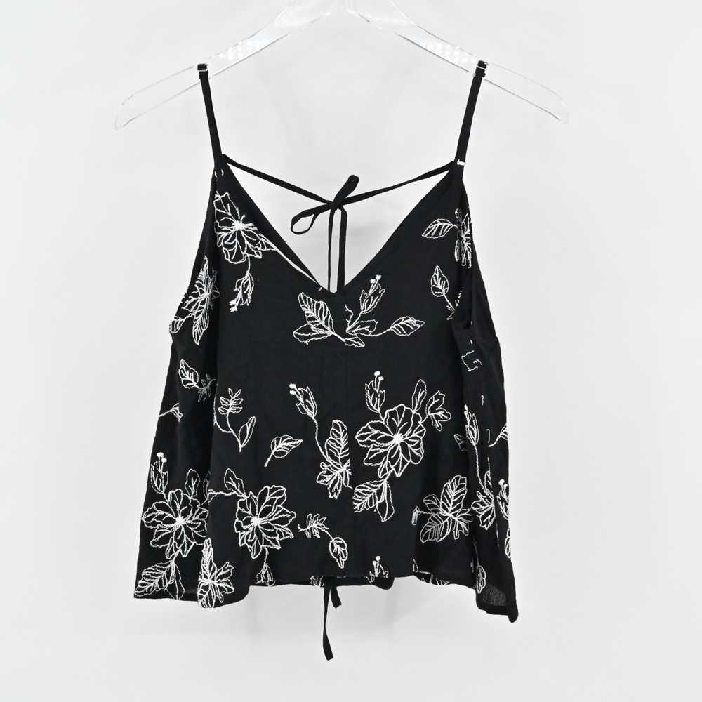 Anthropologie The Impeccable Pig Top‎ Womens Sz S Black Embroidered Ivory Floral